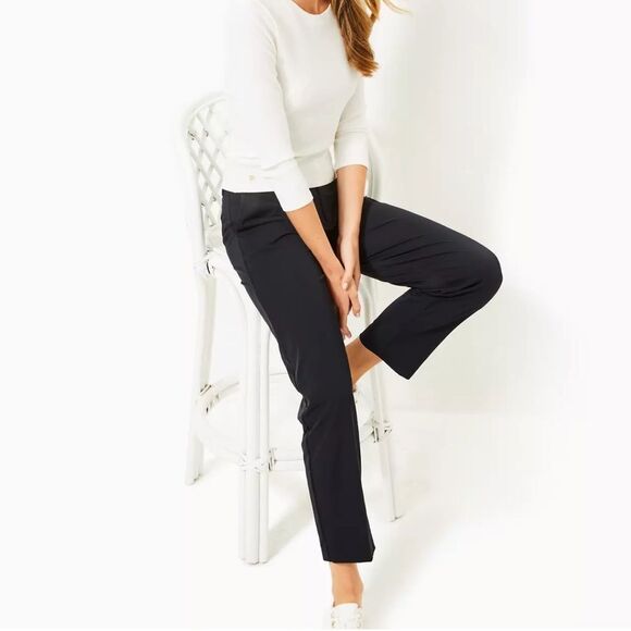 🔥 Lilly Pulitzer travel trouser upf 50+ Black Chinos Sz 2 New - Picture 9 of 13